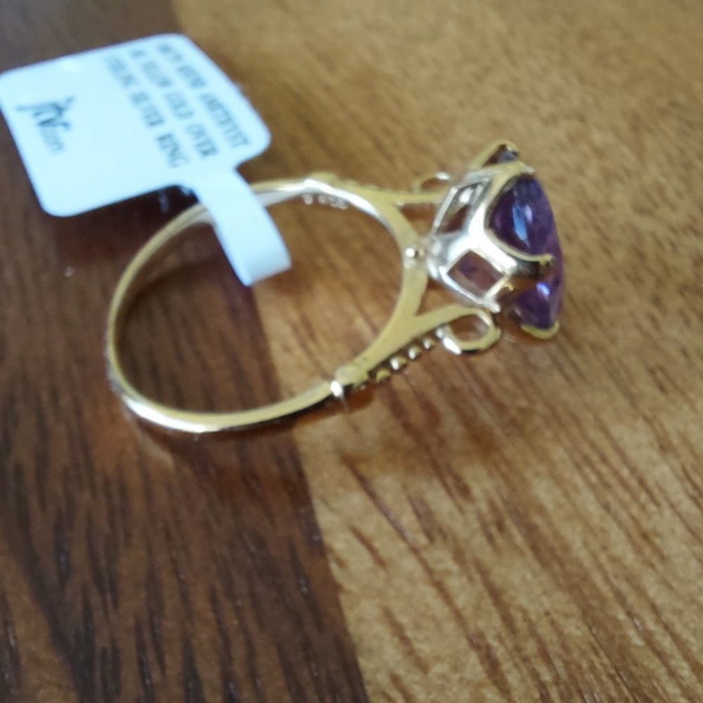 5ct Amethyst set in 18k Gold over Sterling Ring Sz 9.5 - Picture 3 of 7